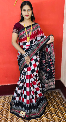 ARTFULTHREADS Printed, Graphic Print Sambalpuri Pure Cotton Saree(Multicolor)