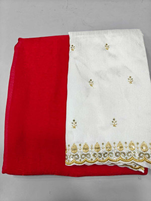Online Bazaaar Embellished Bollywood Chiffon Saree(White, Red)