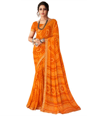 Akhilam Embellished Bandhani Chiffon Saree(Yellow)