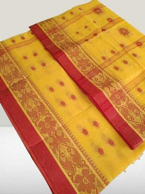 Dutta Woven Tant Pure Cotton Saree(Yellow)