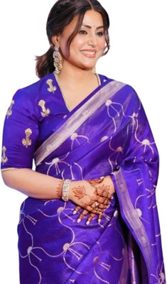 Aziz Creation Woven Banarasi Silk Blend, Art Silk Saree(Blue, Purple)