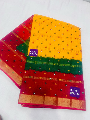 KRISHNA NX Printed Bandhani Pure Cotton Saree(Gold)