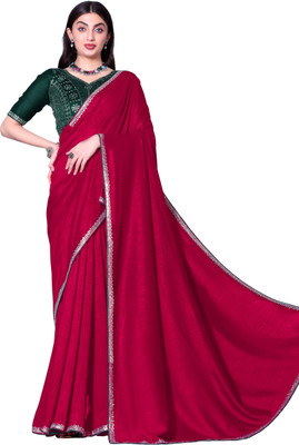 radhe creation Self Design Bollywood Silk Blend Saree(Red)
