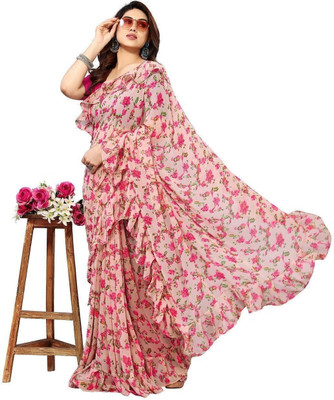 RAJESHWAR FASHION Floral Print Bollywood Georgette Saree(Pink)