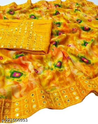 AAI LAXMI CREATION Printed Bollywood Georgette Saree(Yellow)