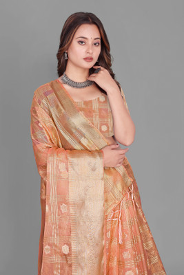 Aarunika SST Solid/Plain Bollywood Organza Saree(Cream)