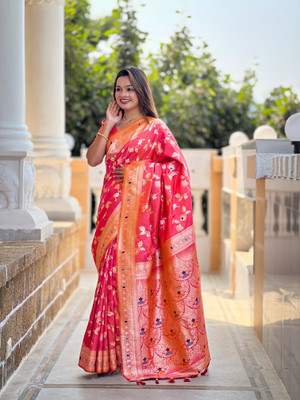 RUPAL CREATION Woven Bollywood Silk Blend Saree(Pink)