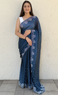 MM VENTURE Embroidered Bollywood Georgette Saree(Blue)