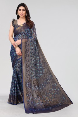 Winza Designer Geometric Print, Self Design Bollywood Chiffon, Brasso Saree(Dark Blue)