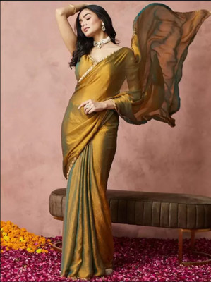 JINU CREATION Embellished Bollywood Silk Blend Saree(Gold)