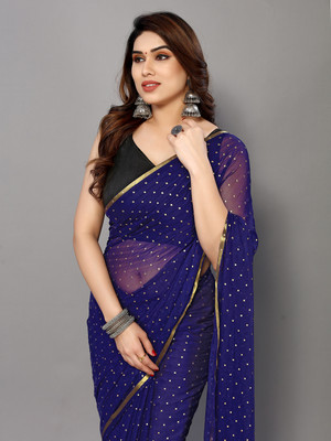 Ladymint Embellished Daily Wear Chiffon Saree(Dark Blue)