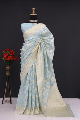 Shirodhari Self Design Bollywood Tissue Saree(Light Blue)