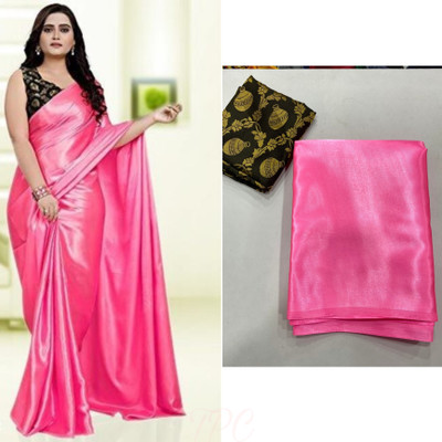 Arpita Fashion Solid/Plain Bollywood Satin Saree(Pink)