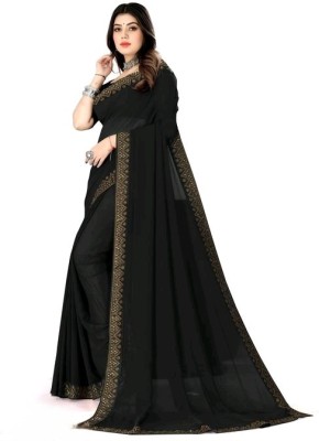 Arpita Fashion Embellished, Solid/Plain Bollywood Georgette Saree(Black)