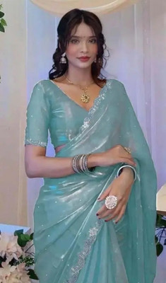 PRISHA Self Design Bollywood Organza Saree(Blue)