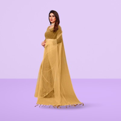 BHAGWATI ART Dyed Bollywood Net Saree(Yellow)