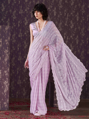 Tikhi Imli Striped Bollywood Chiffon Saree(Pink)