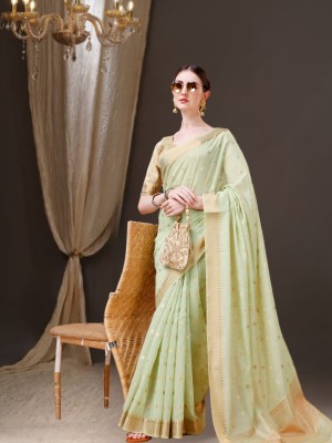 Divastri Woven, Embellished Kanjivaram Silk Blend Saree(Light Green)