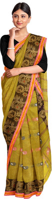 dreamy textiles hub Self Design Hand Batik Pure Cotton Saree(Green)