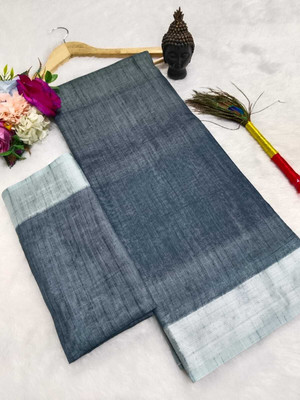 PRTRENDZ Printed Bollywood Pure Cotton, Cotton Linen Saree(Black, Grey)