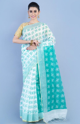 HouseOfCommon Printed Sambalpuri Cotton Silk Saree(Green)