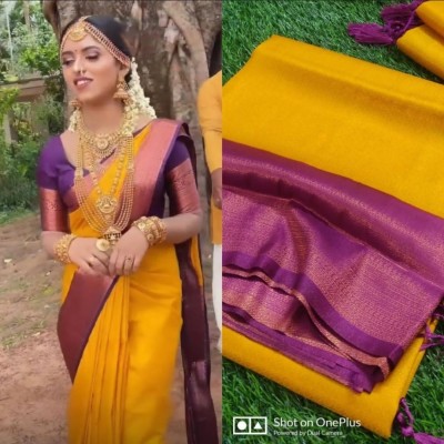 Divastri Self Design Banarasi Viscose Rayon Saree(Yellow)