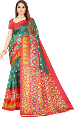 Suali Woven Ikkat Art Silk Saree(Dark Green)