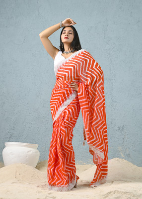 Gulabii Gouri Printed, Striped, Solid/Plain Leheria Georgette Saree(Pack of 2, Orange)