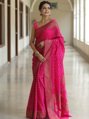 VS Enterprise Woven Banarasi Silk Blend Saree(Pink)