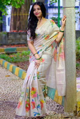 Priyashi Digital Print Bollywood Chanderi Saree(Cream)
