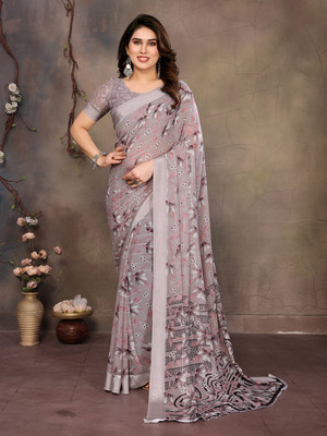 Moda Rapido Printed Daily Wear Georgette, Satin Saree(Grey)