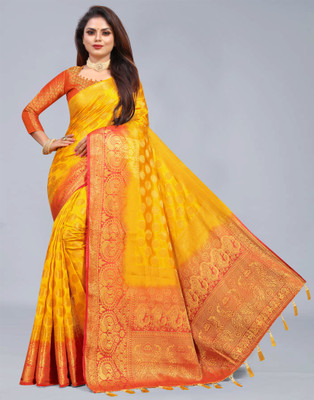 DHRUVIL TEXTILES Woven Banarasi Cotton Silk Saree(Multicolor)