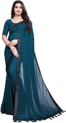BK COLLECTION Solid/Plain Bollywood Georgette Saree(Green)