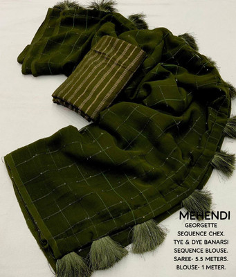 Dhanlaxmi CreationLLP Woven, Checkered Bollywood Georgette Saree(Green)