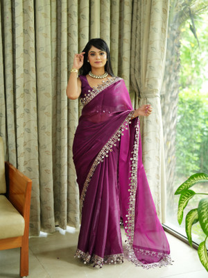 Divastri Solid/Plain Bollywood Jimmy choo Saree(Beige)