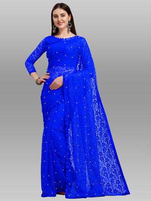 LOROFY Self Design Bollywood Net Saree(Blue)