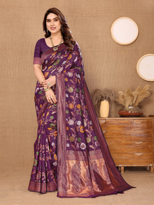 Soor Panchi Printed Banarasi Jacquard Saree(Magenta)