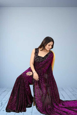Janvi Boutique Self Design Bollywood Net Saree(Purple)