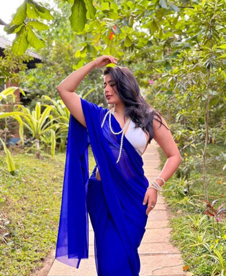 kashvi sarees Solid/Plain Bollywood Georgette Saree(Blue)