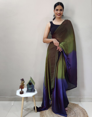 Samah Ombre, Solid/Plain Daily Wear Chiffon Saree(Green)