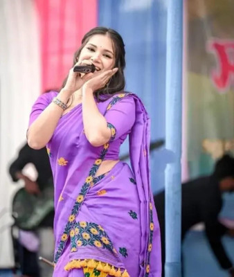 siyaramfabrics Digital Print, Woven Mekhela Chador Cotton Silk Saree(Purple)