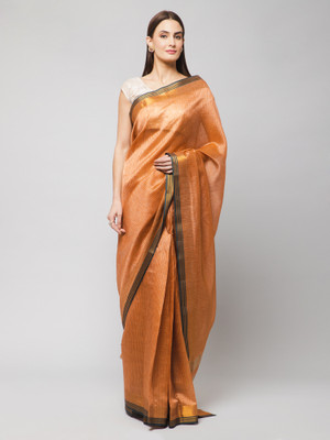 Winza Designer Solid/Plain, Woven Mysore Silk Blend Saree(Orange)