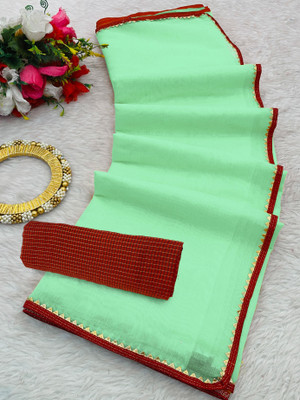 manish Solid/Plain Bollywood Cotton Blend Saree(Pack of 2, Light Green)