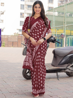 Divastri Printed Daily Wear Silk Blend Saree(Maroon)