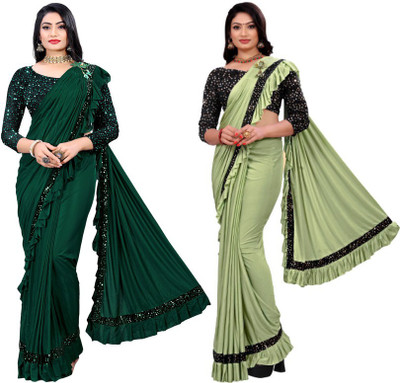HARIOM FASHION Embellished Bollywood Lycra Blend Saree(Pack of 2, Multicolor)