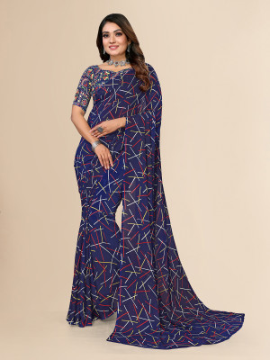Moda Rapido Geometric Print Daily Wear Georgette Saree(Blue)