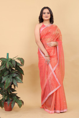 Bhakti Creation Solid/Plain Bollywood Cotton Silk Saree(Orange)