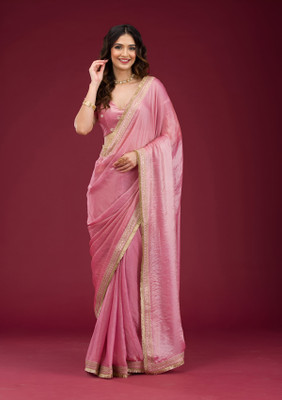 Bhojal Creation Embroidered Bollywood Silk Blend Saree(Pink)