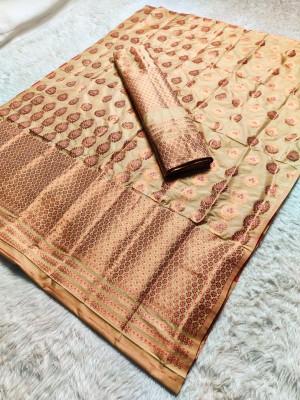 Skiran's Printed Mekhela Chador Polyester Saree(Beige)