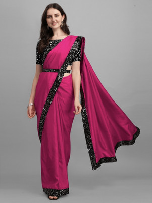 RK CORPORATION Solid/Plain Daily Wear Silk Blend Saree(Black)